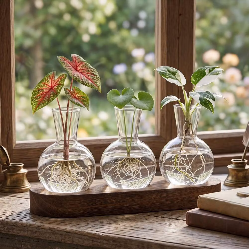 PAWNORA Desktop Propagation Station with Clear Glass Bulb Vases and Wooden Stand – 3