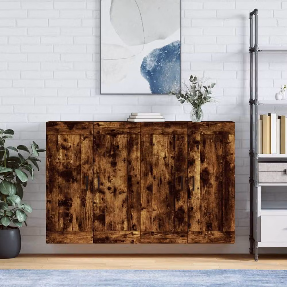 Berkfield Home Set of 2 Wall Mounted Cabinets in Smoked Oak Brown Engineered Wood – 2