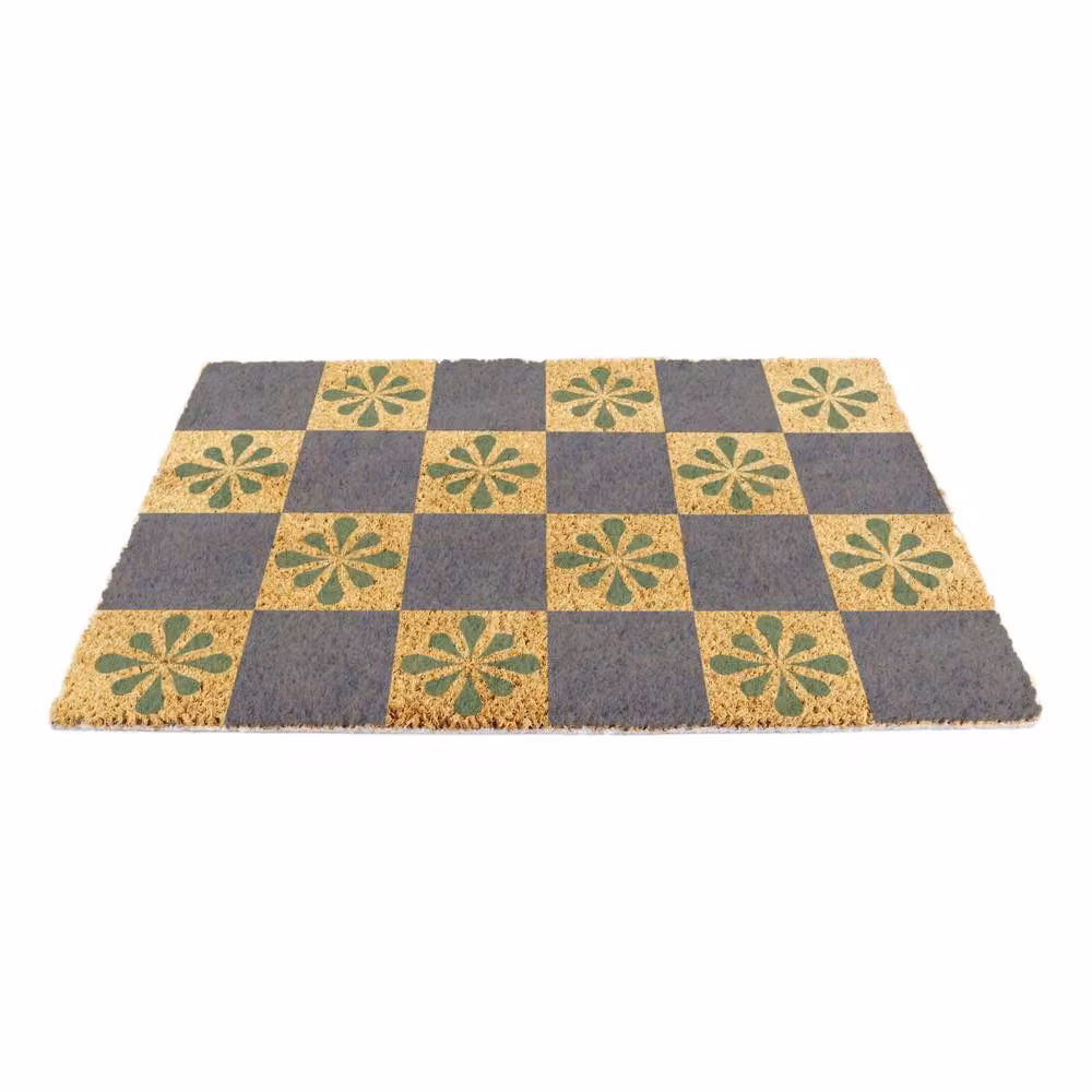 Artsy Mats Blue Check and Petals Coir Doormat in Brown, W/D: 60 x 40 cm – 4
