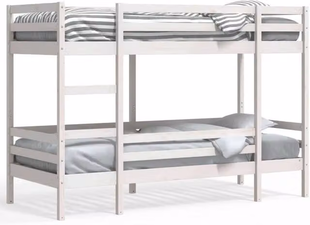 Berkfield Home Single Solid Wood Pine Bunk Bed in White, W/D/H: 90 x 190 cm
