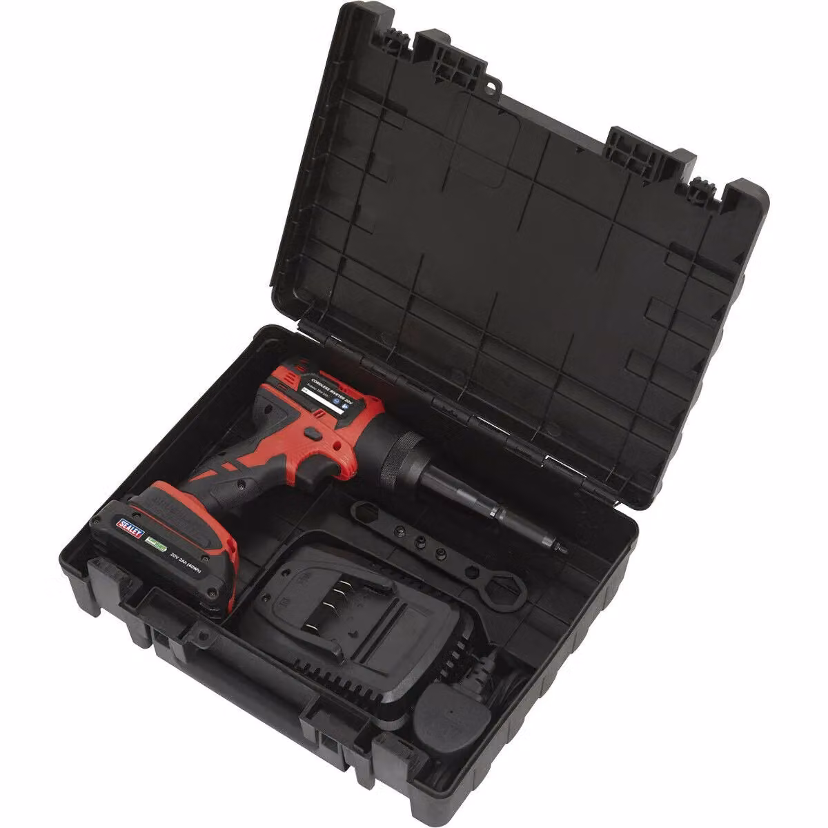 Loops Premium Cordless Riveter 20V 2Ah Lithium Ion with Adjustable Nozzle and 9000N Power, Red and Multicolour – 2