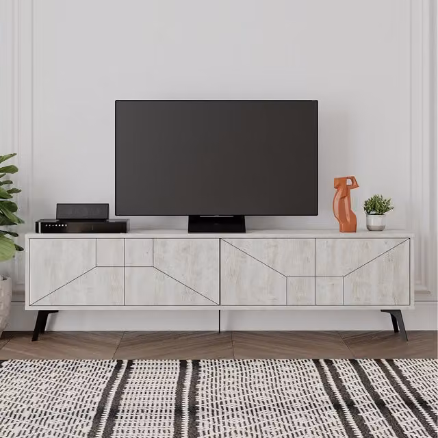 Decortie Dune Modern Geometric TV Unit Multimedia Centre in White, 2 Pack, Width: 180 cm