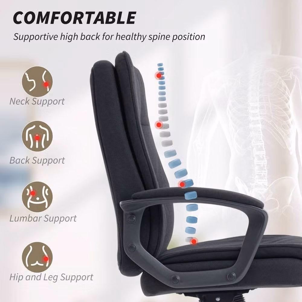 STILVORA Black Fabric Upholstered Task Chair with Armrests and 360 Degree Swivel – 6