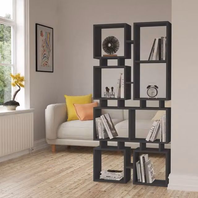 Decortie Modern Anthracite Grey Matt Rail Bookcase and Freestanding Display Unit