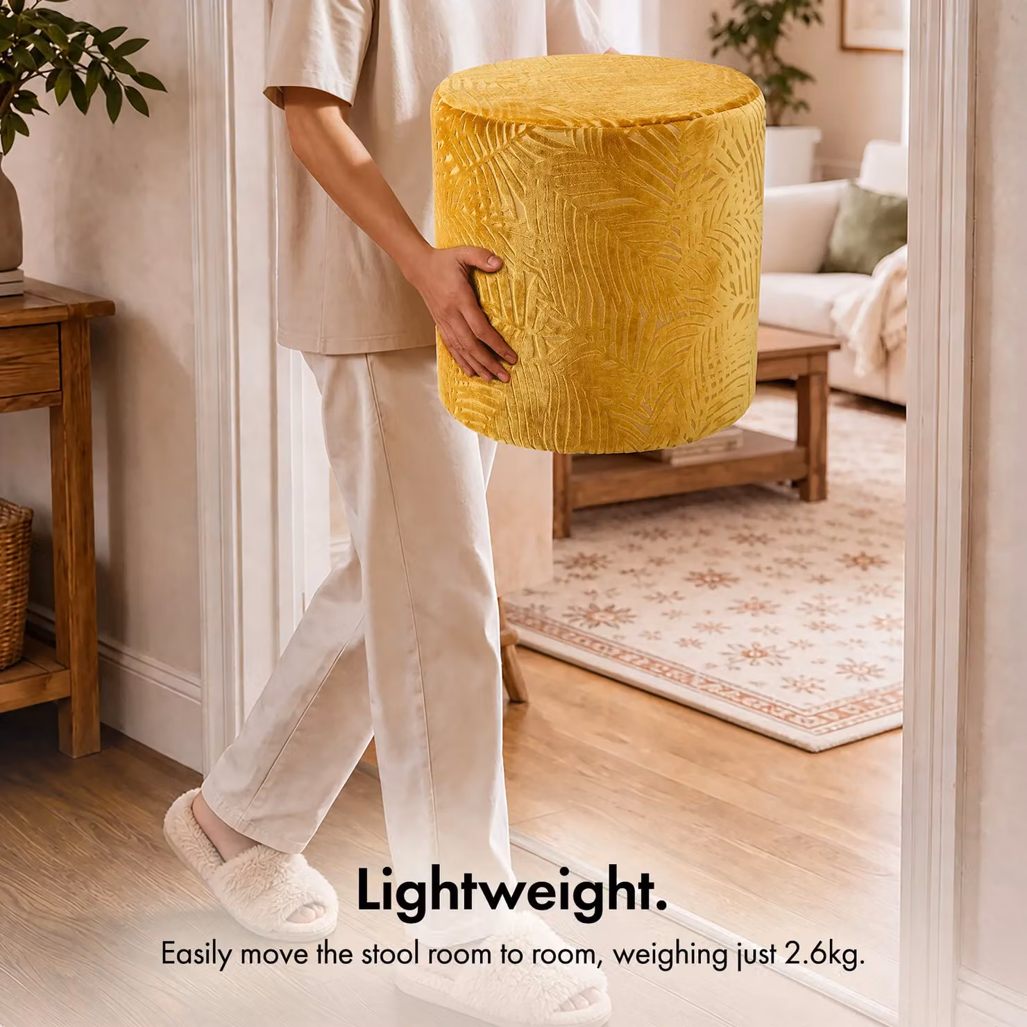 Beautify Velvet Yellow Cube Footstool and Ottoman for Living Room or Bedroom, W/D/H: 42 x 42 x 40 cm – 4