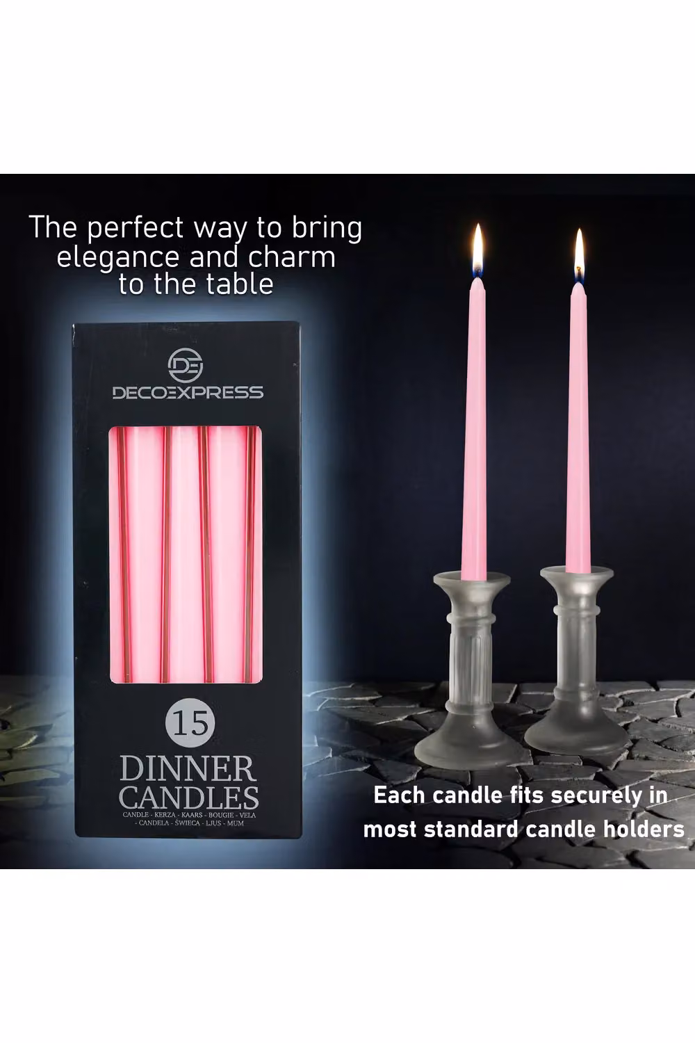 Deco Express Set of 15 Taper Candles in Pink – 3
