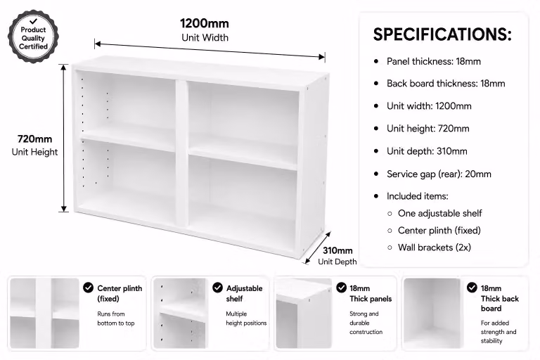 Cheap Furniture Warehouse White Matt Kitchen Wall Unit, W: 120 cm