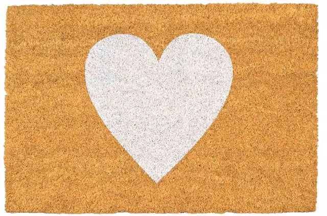 Nicola Spring Coir Door Mat with White Heart Design, Brown, W: 60 cm, D: 40 cm