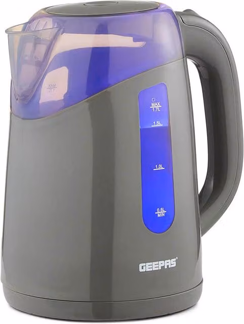 Geepas 2200W Cordless Illuminating Electric Kettle with Auto Shut-off, 1.7 l, Grey