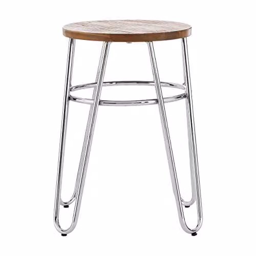 Premier Housewares Industrial Bar Stool with Metal and Wood Top, Silver and Brown, W: 35 cm, D: 35 cm, H: 47.5 cm – 1