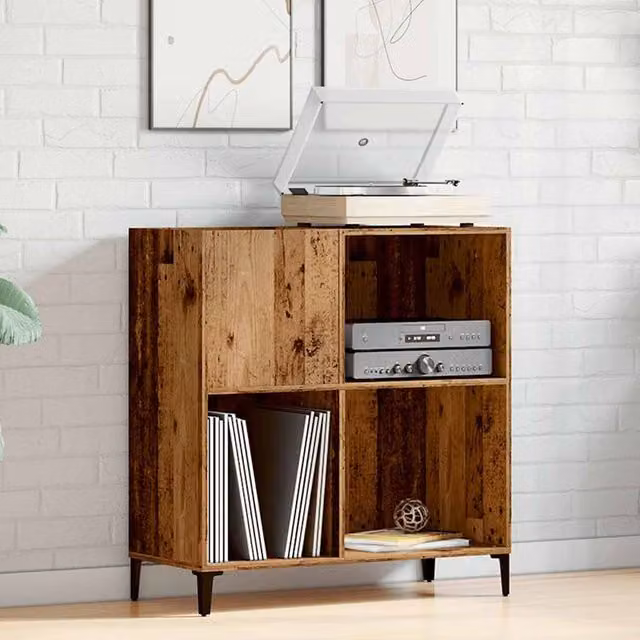Berkfield Home Old Wood Record Cabinet in Brown, W: 84.5 cm, D: 38 cm, H: 89 cm