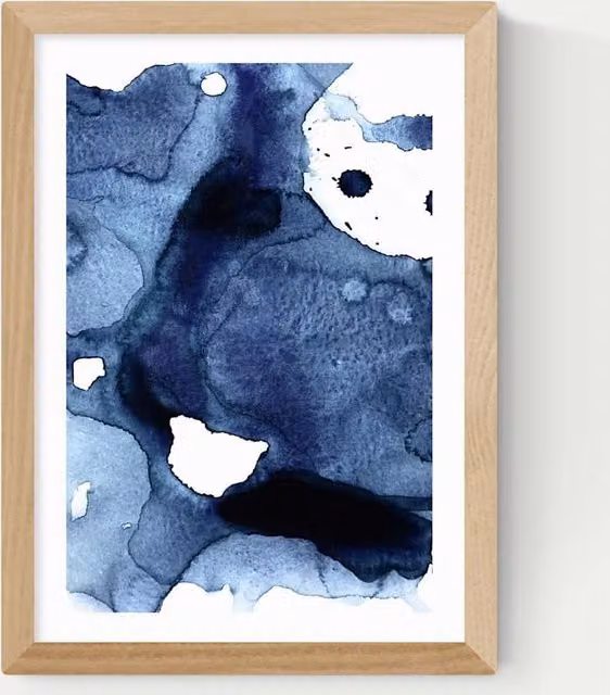 East End Prints Abstract Modern Ink Framed Art Print in Sand and Blue