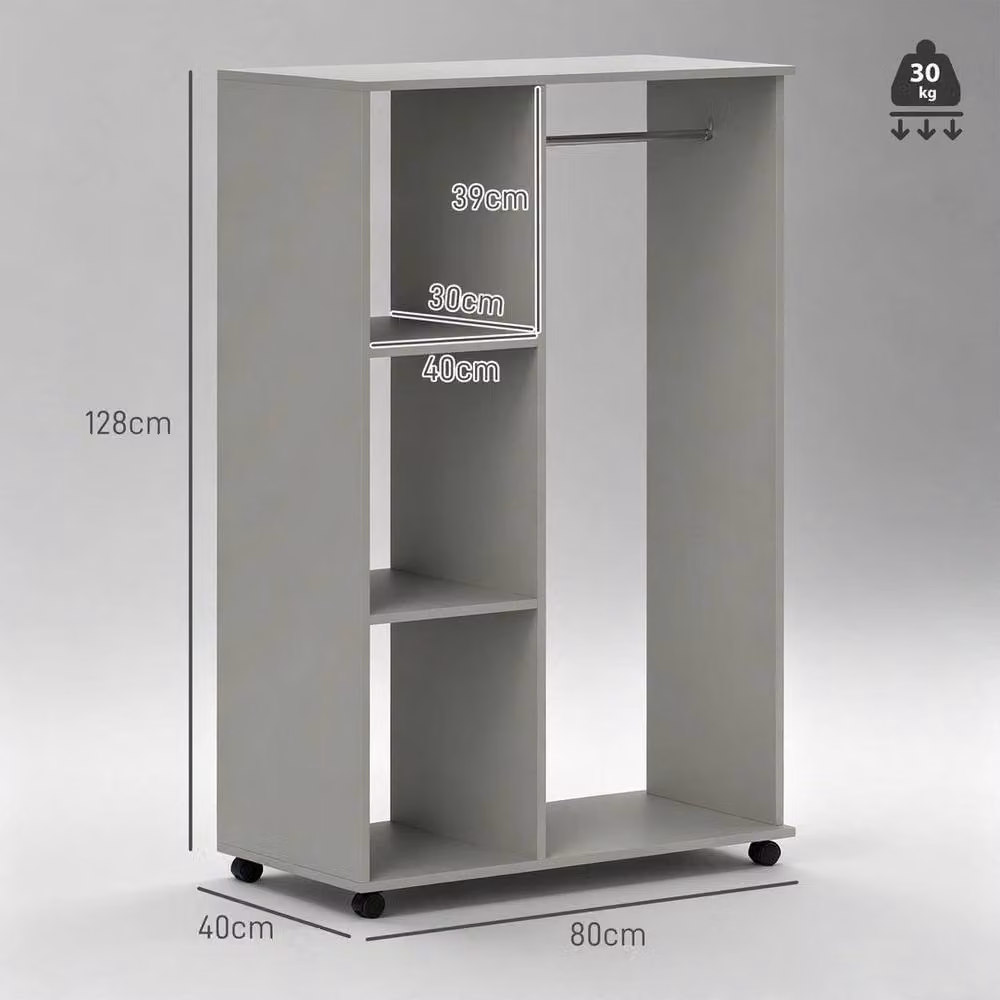 FORGEVIO Rolling Open Wardrobe with Hanging Rail and Storage Shelves in Matt Grey, W/D/H: 80 x 40 x 128 cm – 4