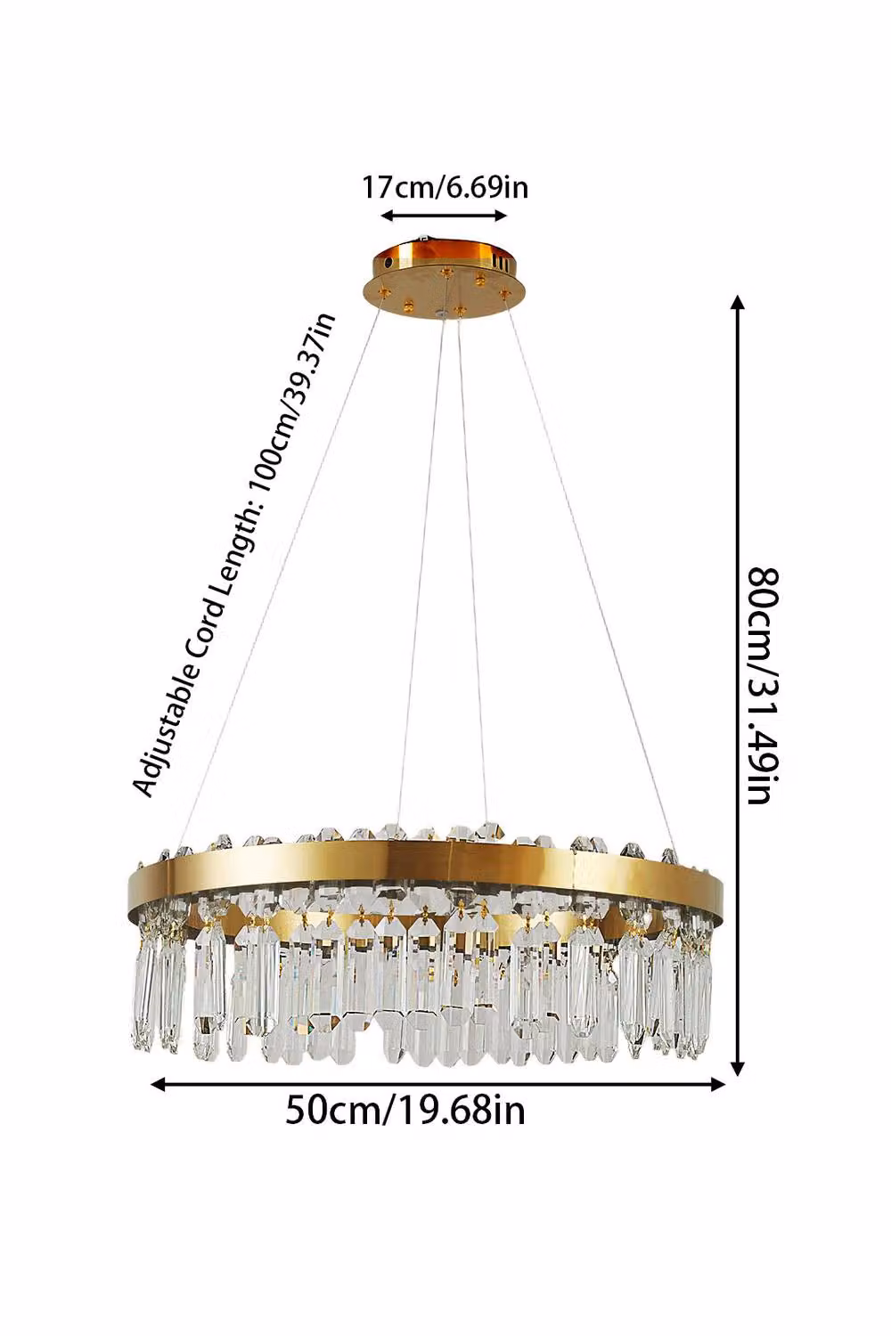 Living and Home Luxurious Crystal Pendant Light Chandelier with Remote Control in Gold/Brass – 3