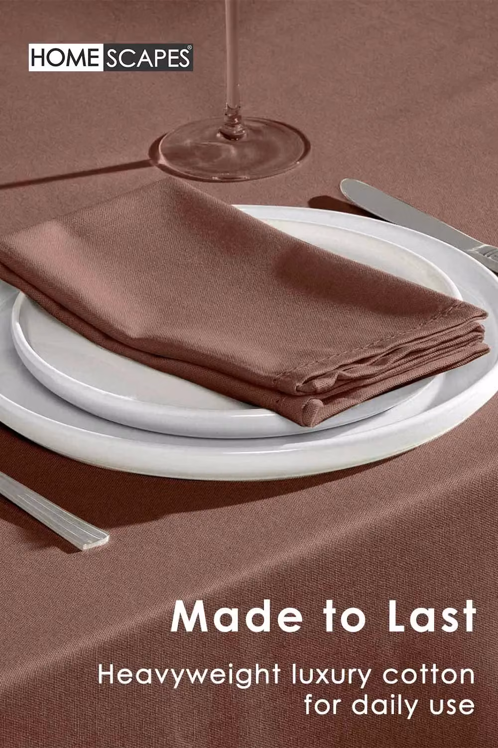 Homescapes Plain Cotton Rectangular Tablecloth in Brown, W: 178 cm, L: 300 cm – 3