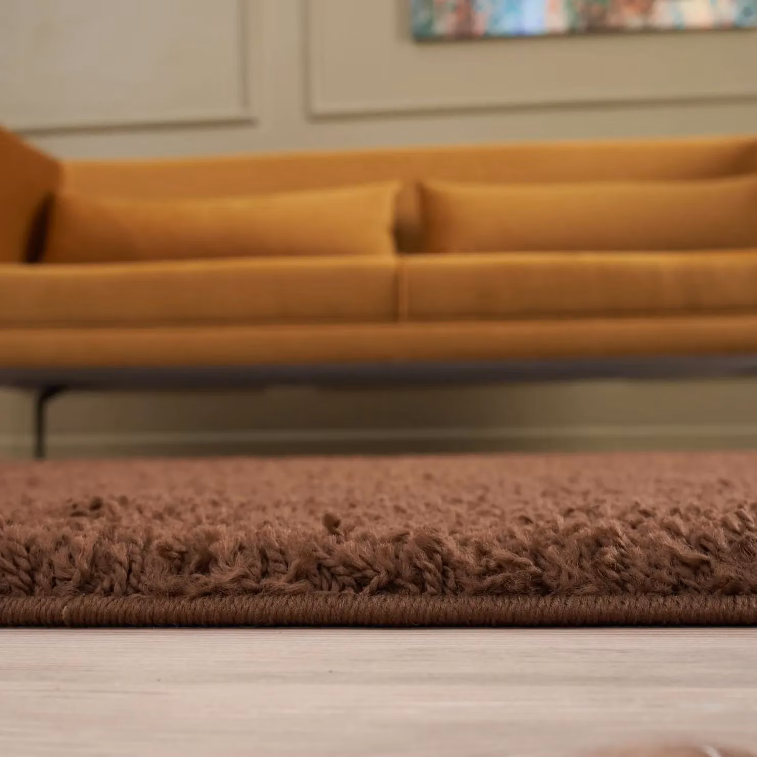 THE RUGS Brown Plain Shaggy Square Rug, W/D: 120 x 120 cm – 5