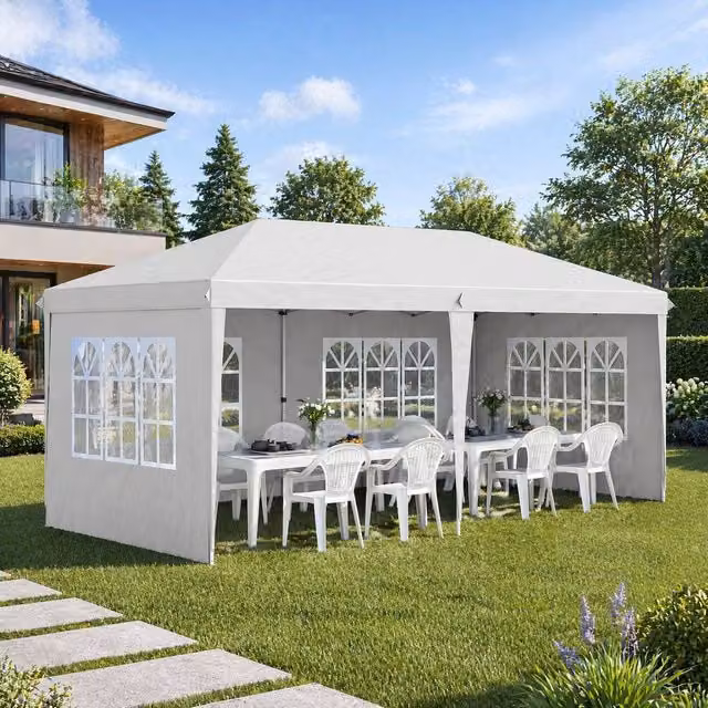 STILVORA Pop Up Gazebo with Removable Sidewalls, White, W: 600 cm, D: 300 cm, H: 270 cm – 1
