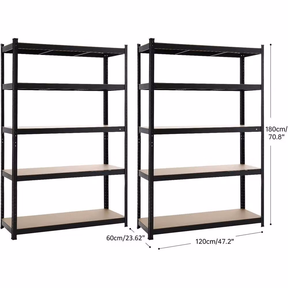 KORVIXA 5 Tier Metal and Plastic Storage Racking Shelving Unit in Matt Black, W/D/H: 100 x 100 x 100 cm – 1