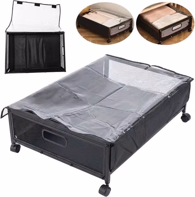 Nordara Underbed Storage Box with Lid and Wheels in Black – 1