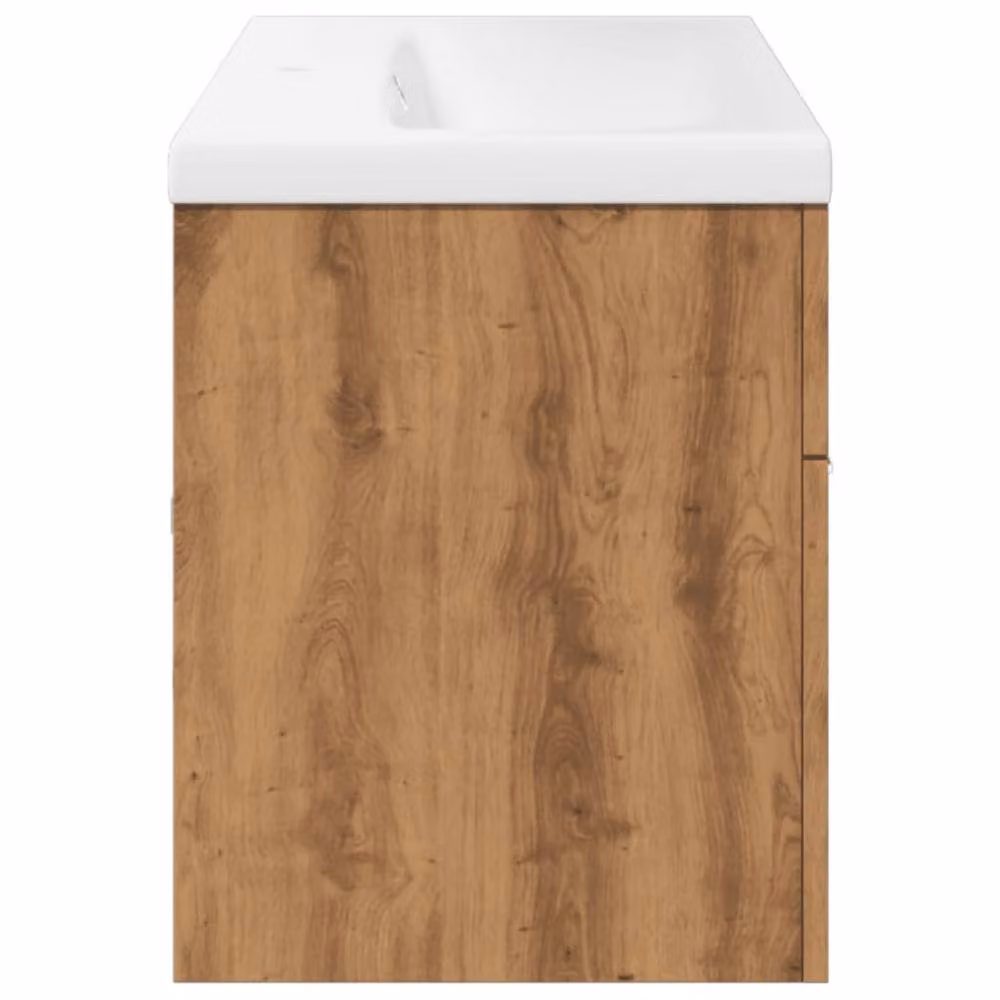Berkfield Home Artisan Oak Bathroom Sink Cabinet with Built-in Basin in Brown and White, W/D/H: 90.0 x 46.0 x 38.5 cm – 3