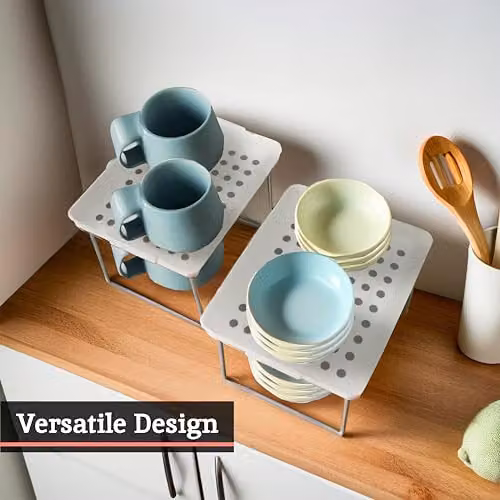 Orsina Adjustable Plastic Kitchen Cabinet Shelf Inserts in White and Grey – 3
