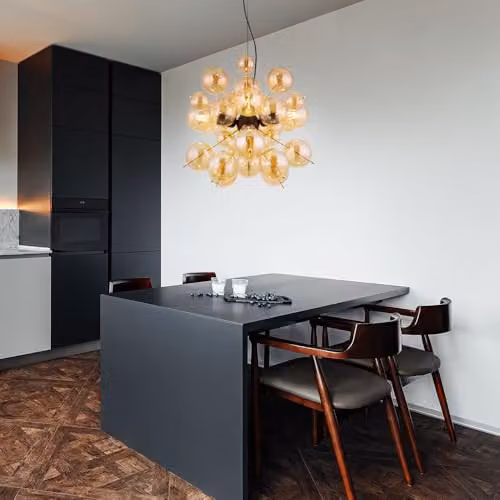 Globo Lighting Netlighting Udo Globe Pendant Lamp with 4 Amber Glass Spheres and Black Metal Finish, Height Adjustable – 2