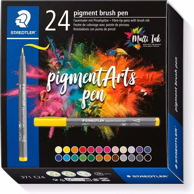 STAEDTLER 371 Pigment Arts Brush Pen in Multicolour and Yellow