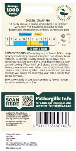 Mr Fothergill's Oh Sow Simple Godetia Dwarf Mix Flower Seeds in Red, White and Pink – 2