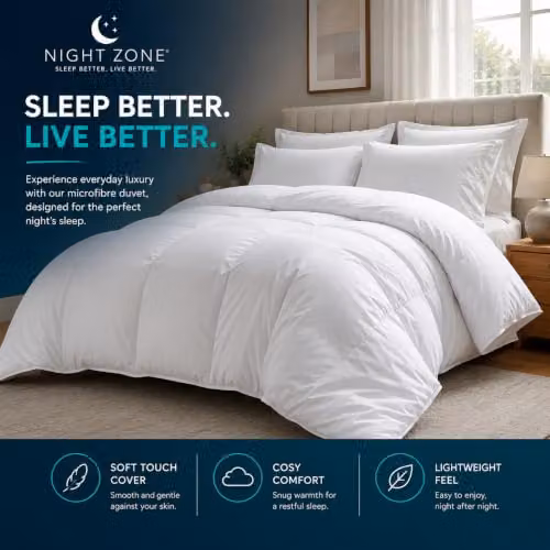 NIGHTZONE White Microfibre All Season Double Quilt, 13.5 Tog, W/D/H: 200 x 220 cm – 8