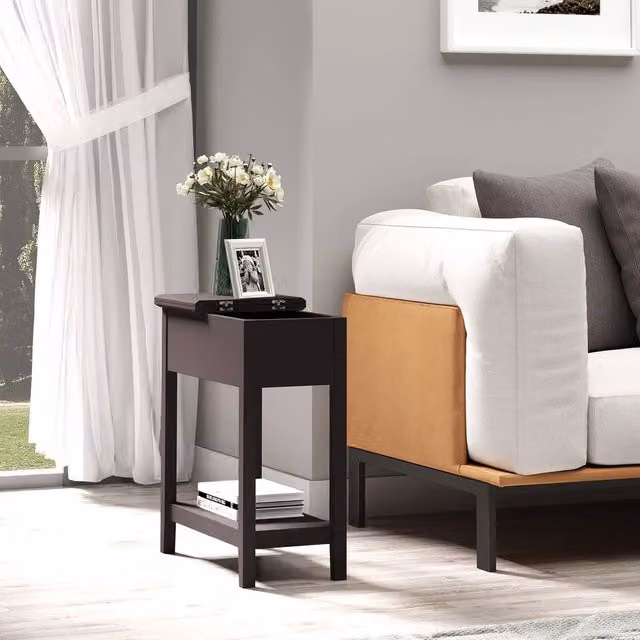 FORGEVIO Brown End Table with Flip Top and Shelf – 1