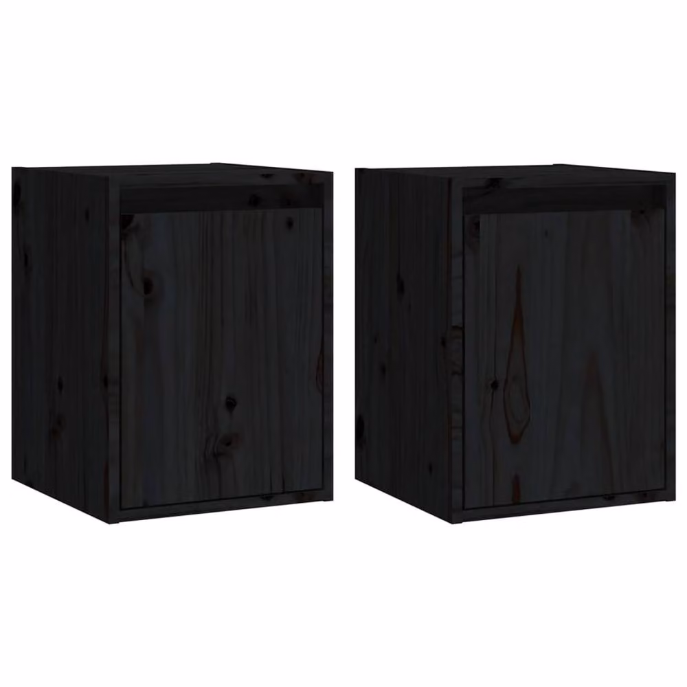Berkfield Home Set of 2 Black Solid Wood Pine Wall Mounted Cabinets, W/D/H: 30 x 30 x 40 cm – 2