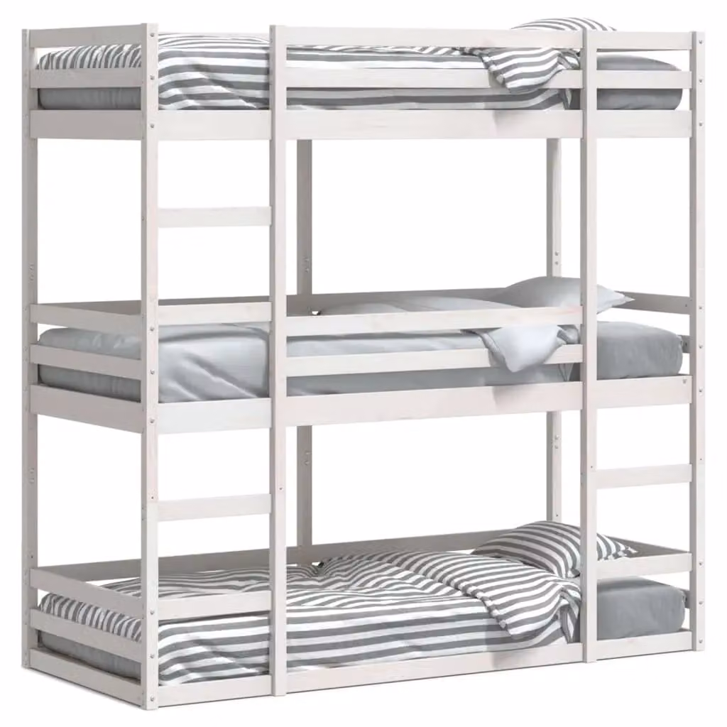 Berkfield Home Triple Bunk Bed in White Solid Pine Wood, W/D/H: 90 x 200 cm