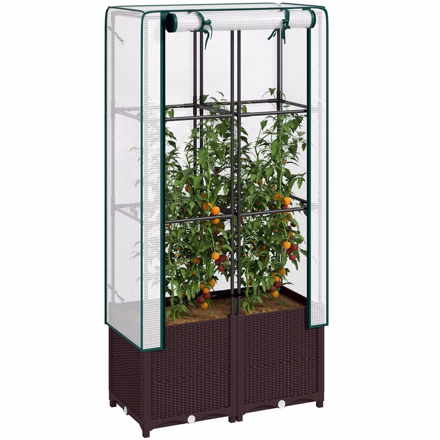OUTSUNNY Brown Plastic Vegetable Planter Raised Bed with Trellis, W: 80 cm, D: 40 cm, H: 140 cm – 2