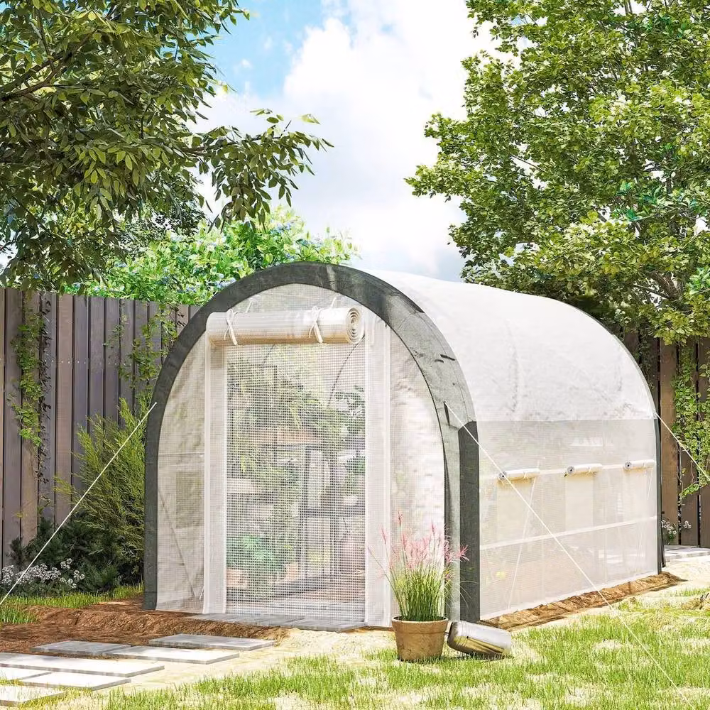 FLAVORA Upgraded White Polytunnel Greenhouse with Window and Galvanised Steel Frame, W: 3 m, D: 2 m, H: 2 m – 3