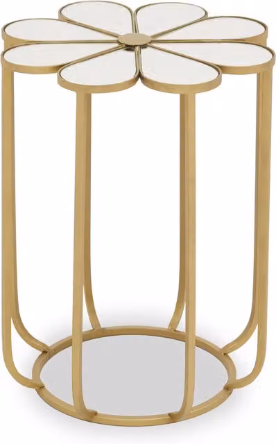 Orsina Petal Side Table with Mirrored Glass Top in Gold and White, H 57 cm x W 43 cm x D 43 cm
