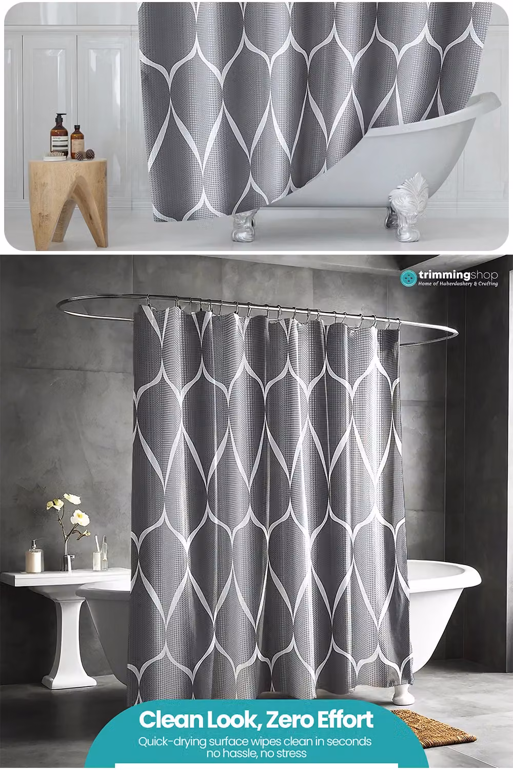 Neel Blue Lattice Design Waterproof Bathroom Shower Curtain in Dark Grey, W: 180 cm, H: 200 cm – 5