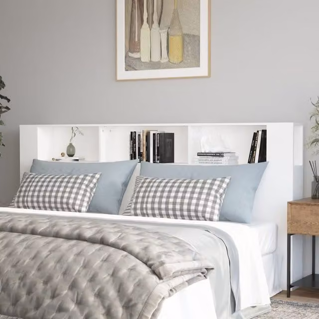 Berkfield Home White Wall Mounted Headboard Cabinet with Side Compartments W/D/H: 220 x 18.5 x 104.5 cm