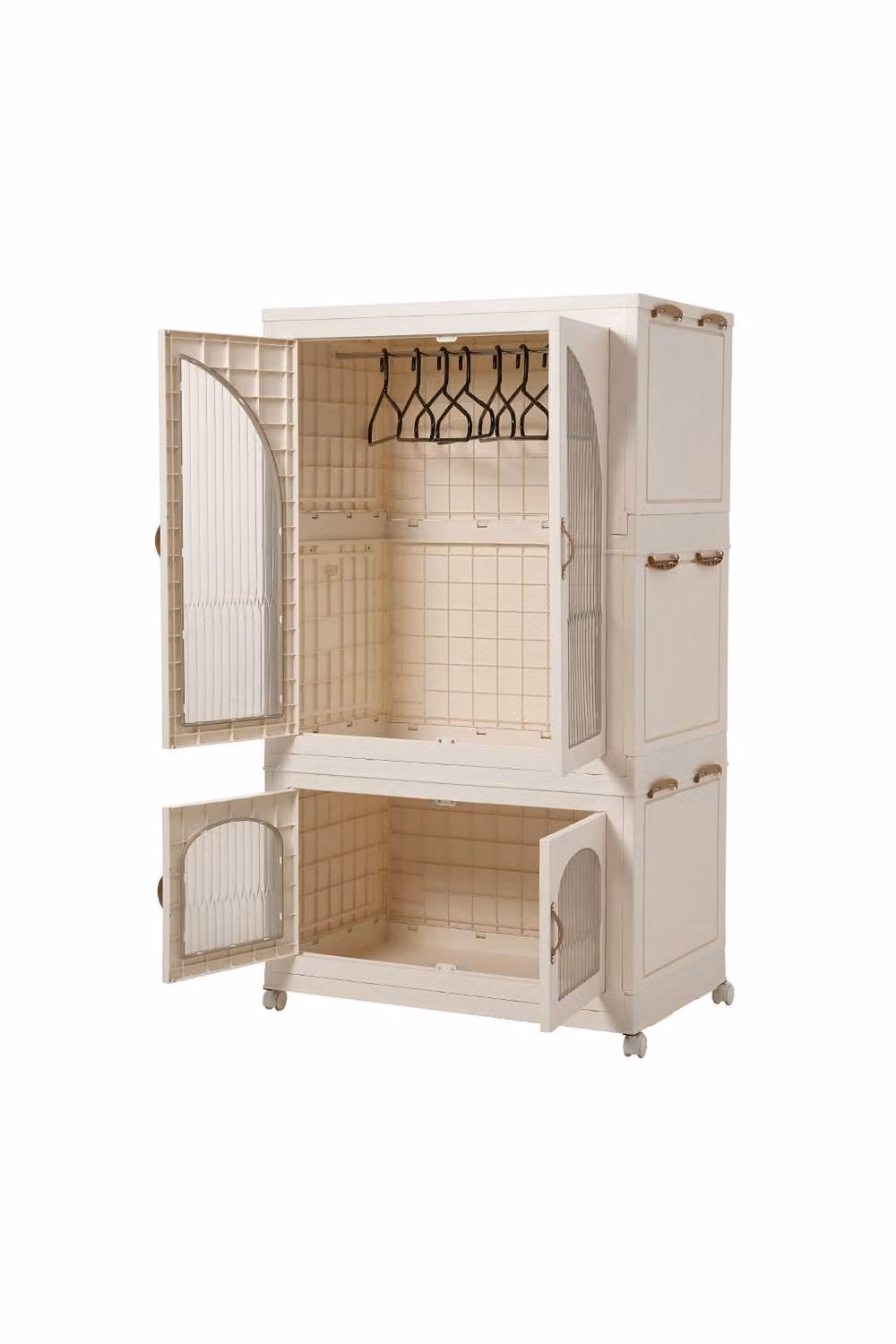 Living and Home Freestanding Plastic Storage Cabinet Organiser in Beige and Transparent with Hinged Doors and Internal Shelves – 2