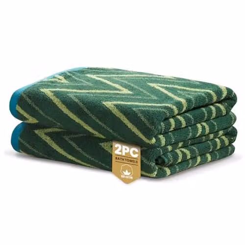 Rapport Home Helix 2-Pack Bath Towels in Green, 100% Cotton, 500gsm, W: 70 cm, L: 120 cm – 1