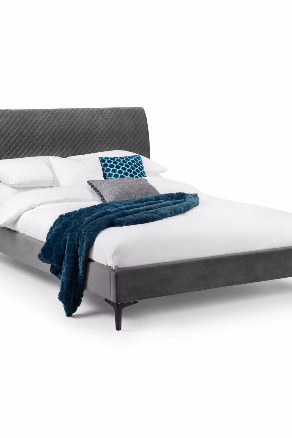 Julian Bowen Sanderson Diamond Quilted Velvet Bed Frame, Grey, W: 150 cm, D: 200 cm, H: 109 cm – 3