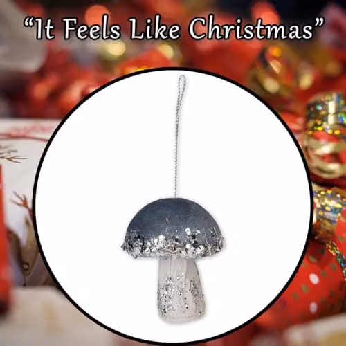 VFM e-Store Blue Velvet Mushroom Hanging Christmas Decoration, H 8 cm x W 6 cm – 6
