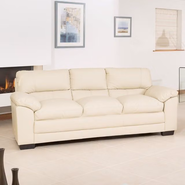 Artemis Home Genoa 3 Seat Upholstered Sofa in Beige and White Synthetic Leather
