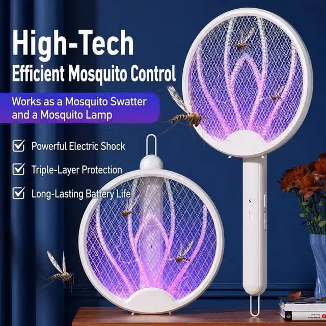 NESTLUNE Foldable Bug Zapper Racket and Fly Swatter in White – 1