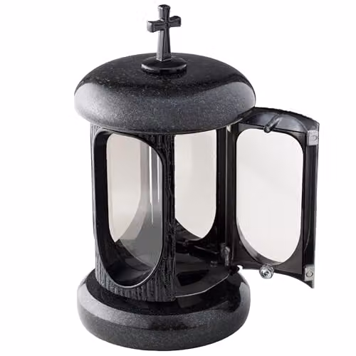 NOVECRAFTO Black Granite Memorial Lantern with Cross, Height: 22 cm