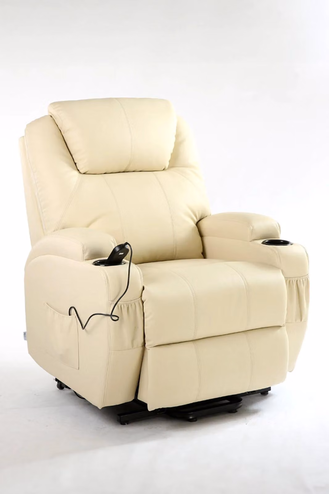 More4Homes Cinemo Single Motor Rise Recliner Heat and Massage Chair in Cream Bonded Leather – 2
