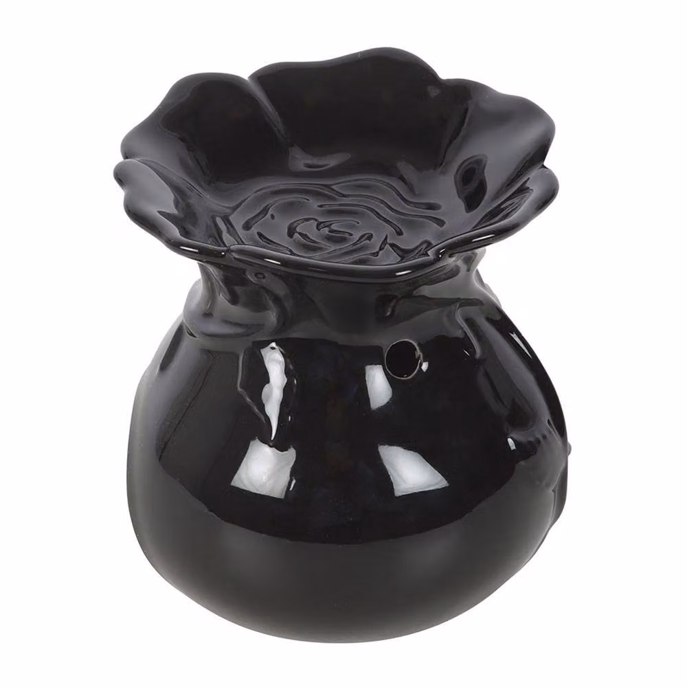 Something Different Black Ceramic Rose Oil Burner with Floral Design – 2