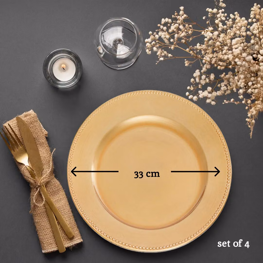 Orsina Set of 4 Gold Dotted Plastic Charger Plates, Diameter: 33 cm – 2
