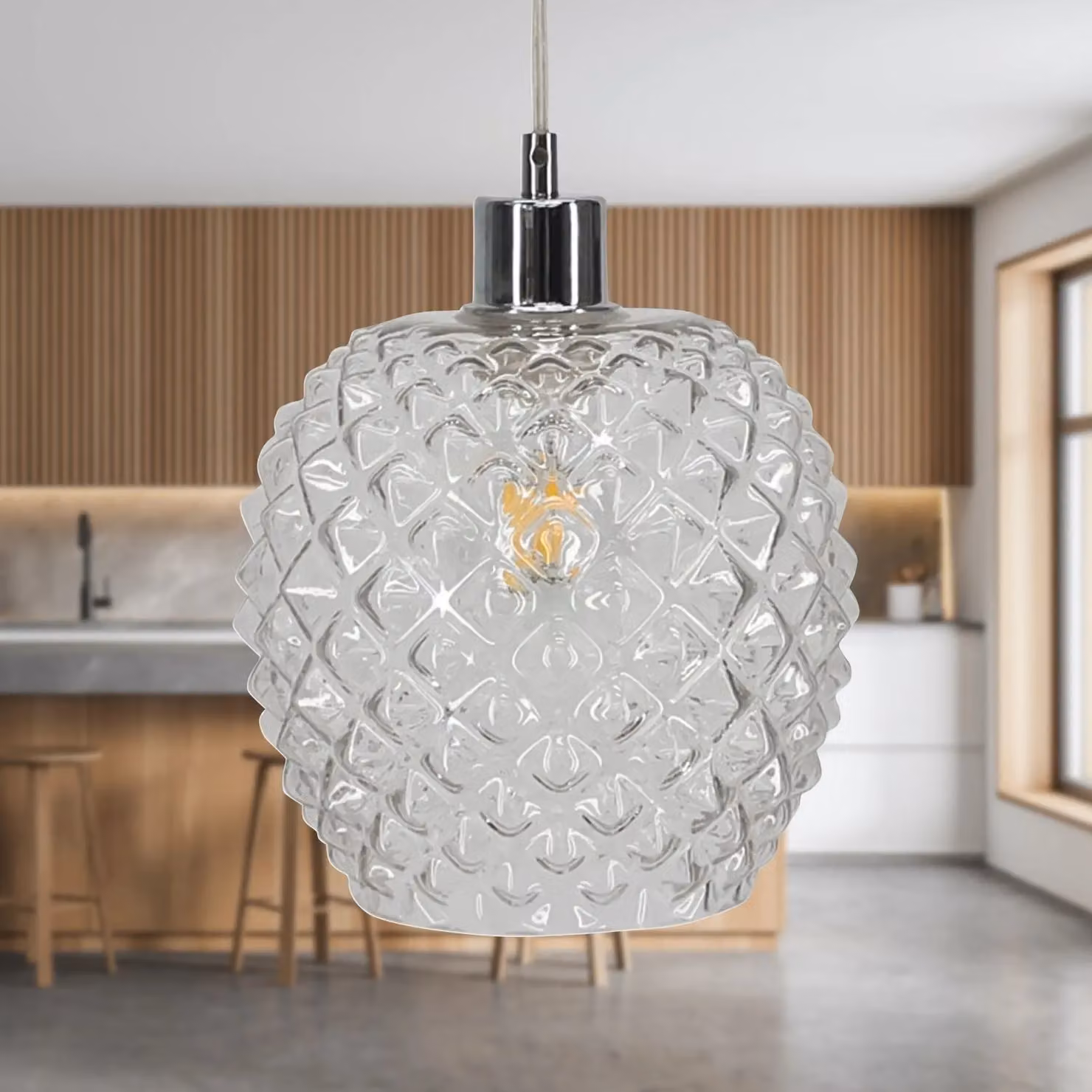 First Choice Lighting Baine Transparent Textured Glass Easy Fit Pendant Shade – 2