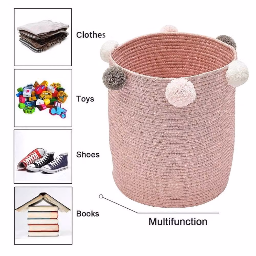 FORGEVIO Large Tall Woven Rope Laundry Hamper and Collapsible Fabric Storage Basket in Pink – 2