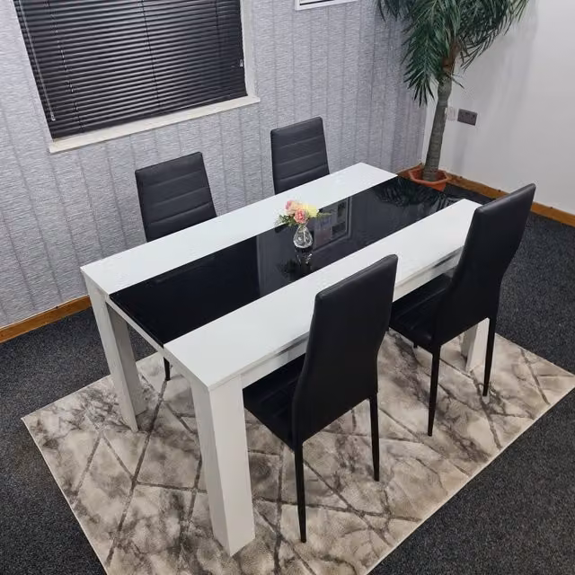 Kosy Koala Modern White and Black Wooden Kitchen Dining Table and 4 Chairs Set